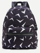 Romwe Black Triangle Print Star Studded Canvas Backpack