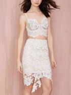 Romwe Spaghetti Strap Crop Top With Asymmetrical Lace Skirt
