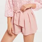 Romwe Waist Knot Zip Side Pleated Solid Shorts