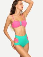 Romwe Contrast Cutout High-waist Bikini Set