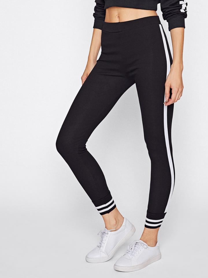 Romwe Striped Trim Skinny Leggings