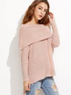 Romwe Pink Off The Shoulder High Low Foldover Sweater