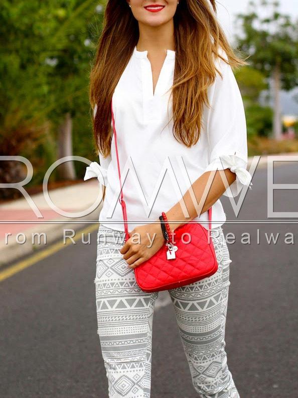 Romwe Beige V Neck Knotted Blouse