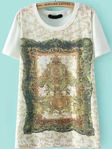Romwe Vintage Print Loose T-shirt