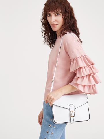 Romwe White Buckle Design Flap Messenger Bag