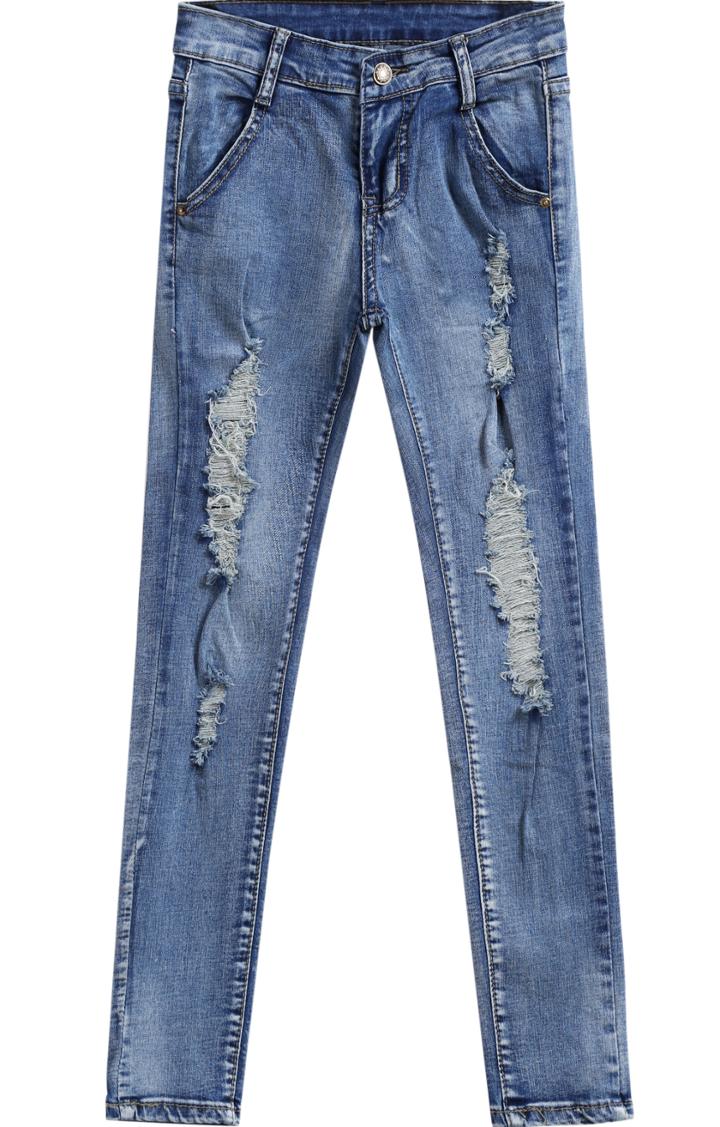 Romwe Ripped Slim Denim Pant