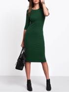 Romwe Green Half Sleeve Casual Midi Dress