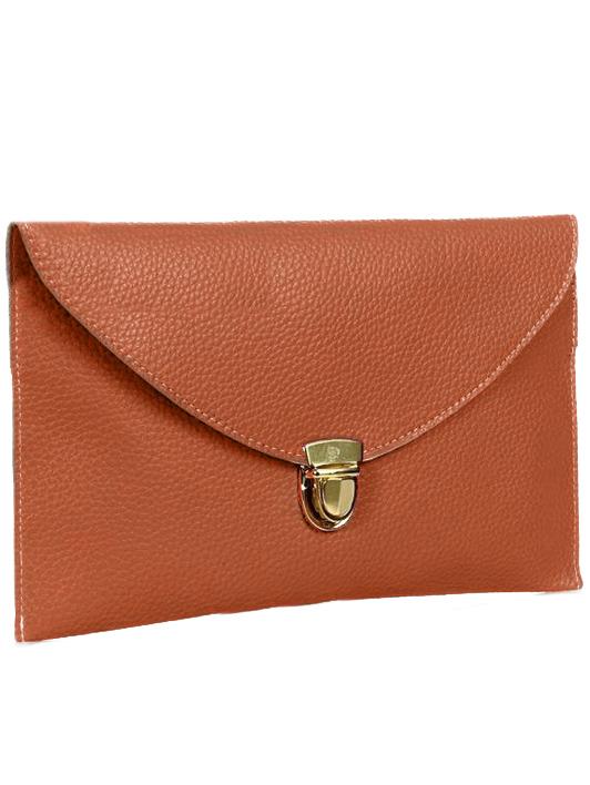 Romwe Brown Push Lock Clutch Bag