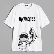 Romwe Guys Letter And Astronaut Print Top