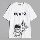 Romwe Guys Letter And Astronaut Print Top