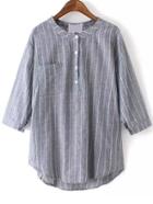 Romwe Half Sleeve Vertical Striped Pocket Grey Blouse