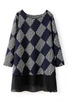 Romwe Houndstooth Print Mesh Panel Dress