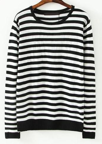 Romwe Striped Black And White Knit Sweater