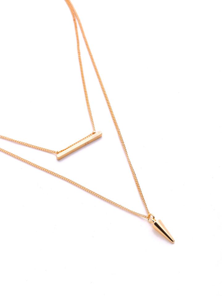 Romwe Bar Pendant Double Layer Chain Necklace