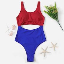 Romwe Cut-out Color-block One Piece Swimsuit