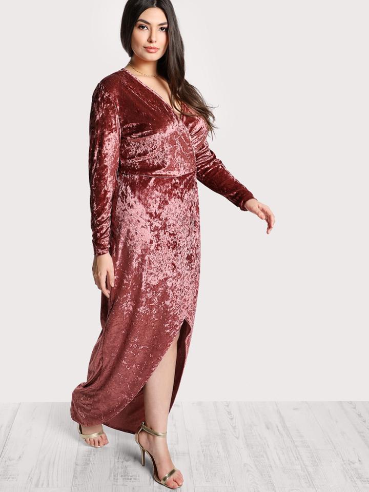 Romwe Velvet Long Sleeve Wrap Dress