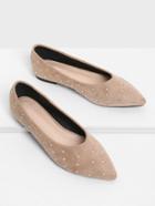 Romwe Faux Pearl Decorated Pointed Toe Flats