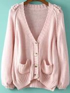 Romwe With Pockets Buttons Pink Cardigan