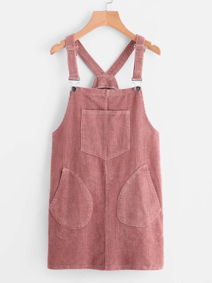 Romwe Ribbed Pocket Corduroy Pinafore Dress