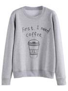 Romwe Grey Coffee Cup Letters Print Sweatshirt