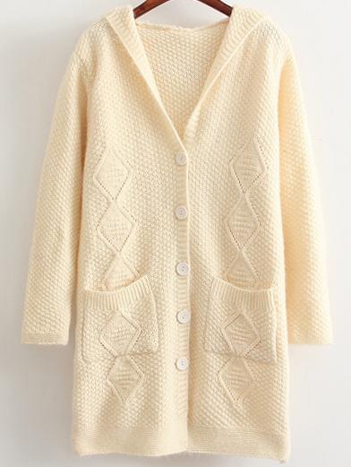 Romwe Hooded Buttons Pockets Beige Coat