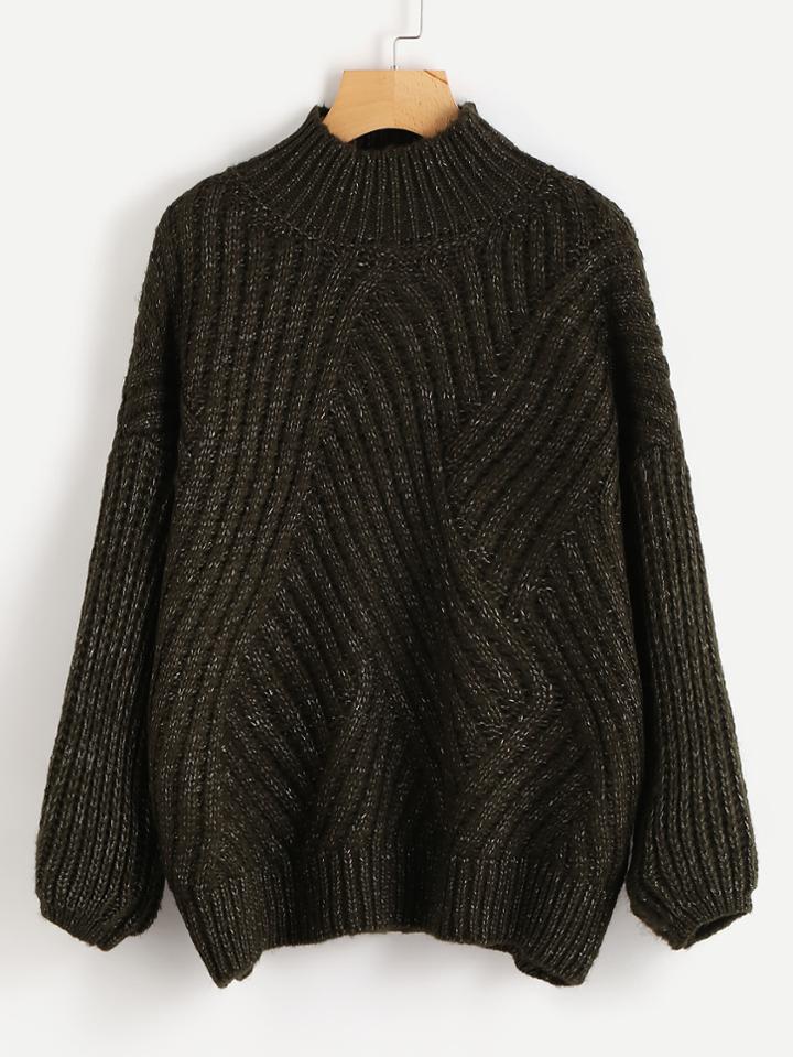 Romwe Bishop Sleeve Flecked Cocoon Jumper