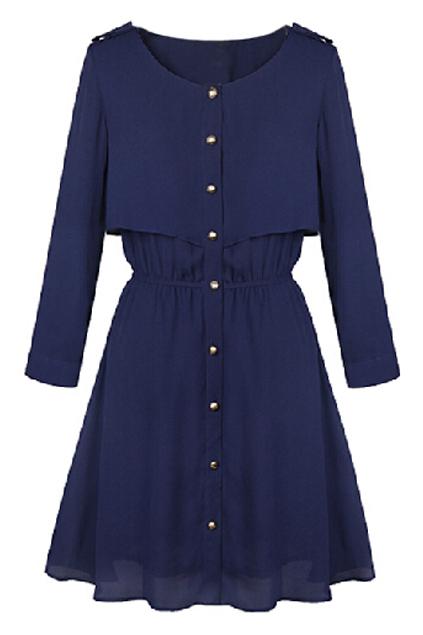 Romwe Buttoned Sheer Blue Dress