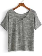 Romwe Criss Cross Front Grey T-shirt