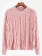 Romwe Pink Crew Neck Fringe Sweater