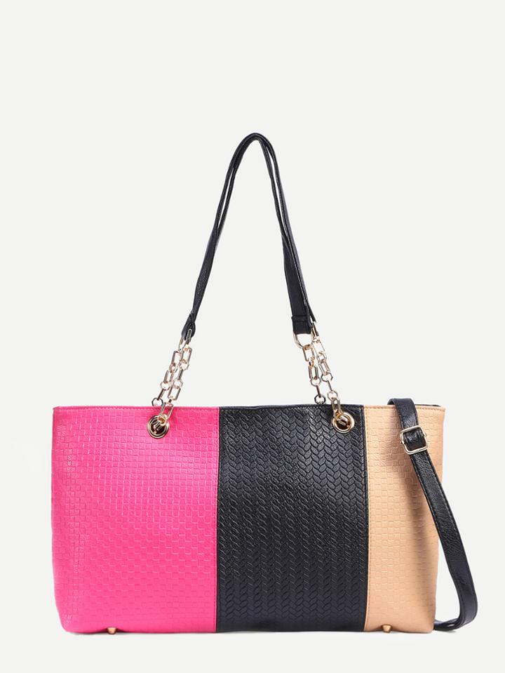 Romwe Color Block Embossed Shoulder Bag