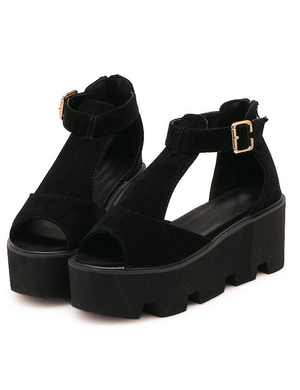 Romwe Black Cutout Slingbacks Heavy-bottomed Sandals