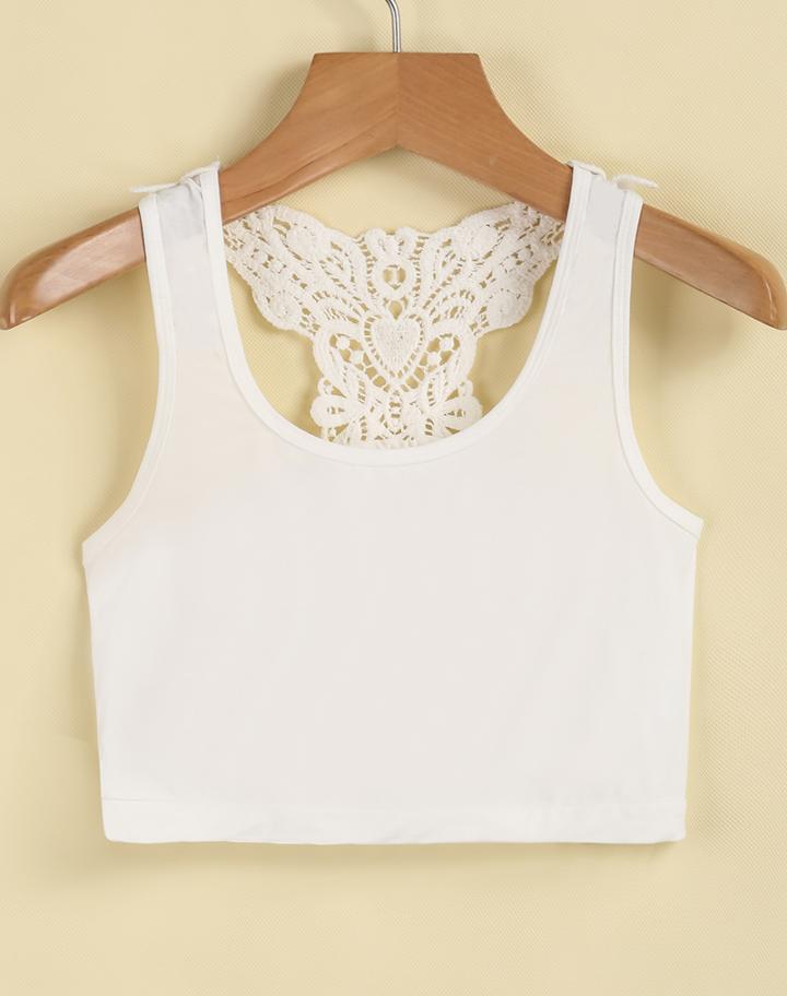 Romwe Floral Crochet Sleeveless Midriff Tank Top