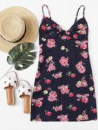 Romwe Knot Front Floral Print Cami Dress