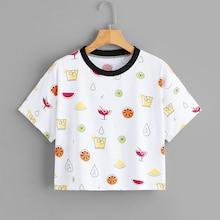 Romwe Fruits Print Crop Tee