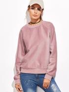 Romwe Pink Raglan Sleeve Cord Sweatshirt