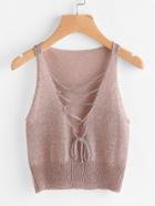 Romwe Plunging Lace Up Knit Tank Top