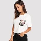 Romwe Drop Shoulder Printed Pocket T-shirt