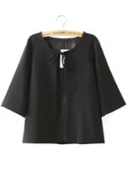 Romwe Three Quarter Length Sleeve Lace Up Cape Coat