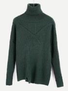 Romwe Pointelle Turtleneck Asymmetrical Sweater