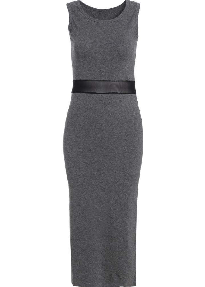 Romwe Round Neck Slim Grey Dress