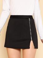 Romwe Exposed Zip Front Skirt