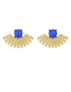 Romwe New Trendy Gold Plated Blue Imitation Gemstone Eye Shape Stud Earrings