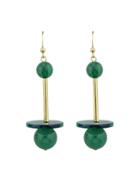 Romwe Green Beads And Long Metal Dangle Earrings For Women