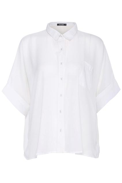 Romwe Asymmetric Pocketed Batwing Rolled White Shirt