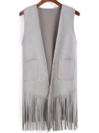 Romwe Tassel Pockets Suede Grey Vest