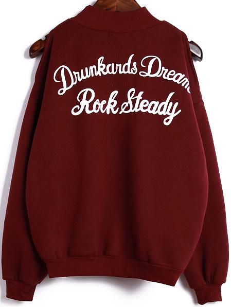 Romwe Letter Print Split Wine Red Sweatshirt