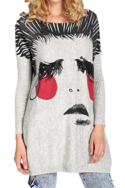Romwe Smile Face Knitted Loose Jumper