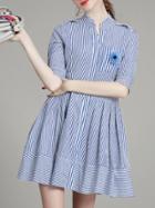 Romwe Blue White Striped A-line Dress
