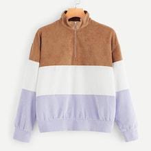 Romwe Half Placket Cut And Sew Corduroy Jacket