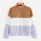 Romwe Half Placket Cut And Sew Corduroy Jacket